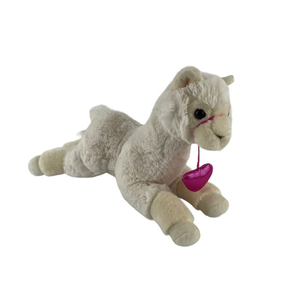 Aurora Mary Llama Alpaca 13" Plush Cream White Laying Down Pink Heart Super Soft